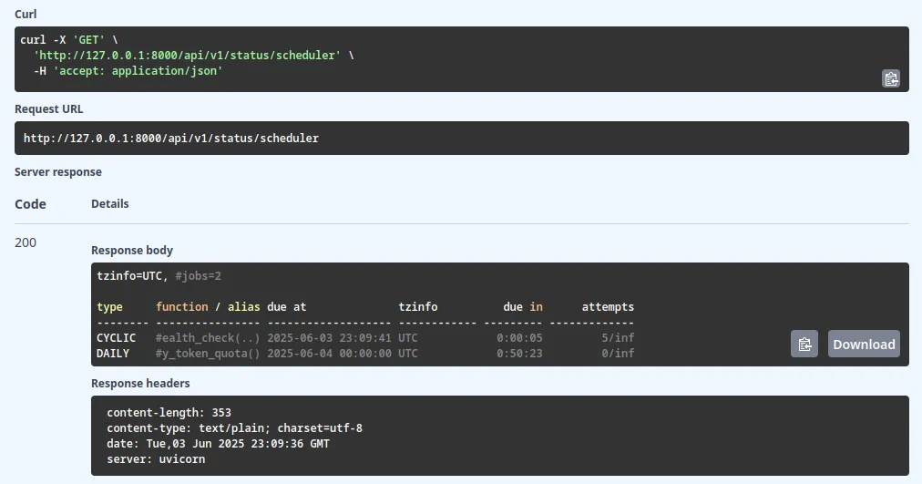 FastAPI Swagger UI - status Response